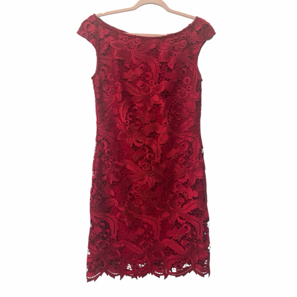 Lauren Ralph Lauren red lace sheath cocktail dress size 4